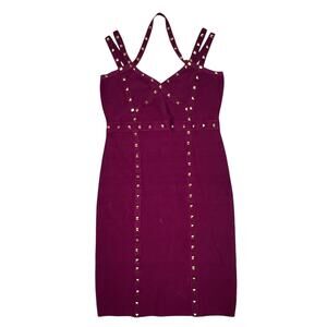 Bebe Burgundy Red Stud Bandage Mini Dress Size XL